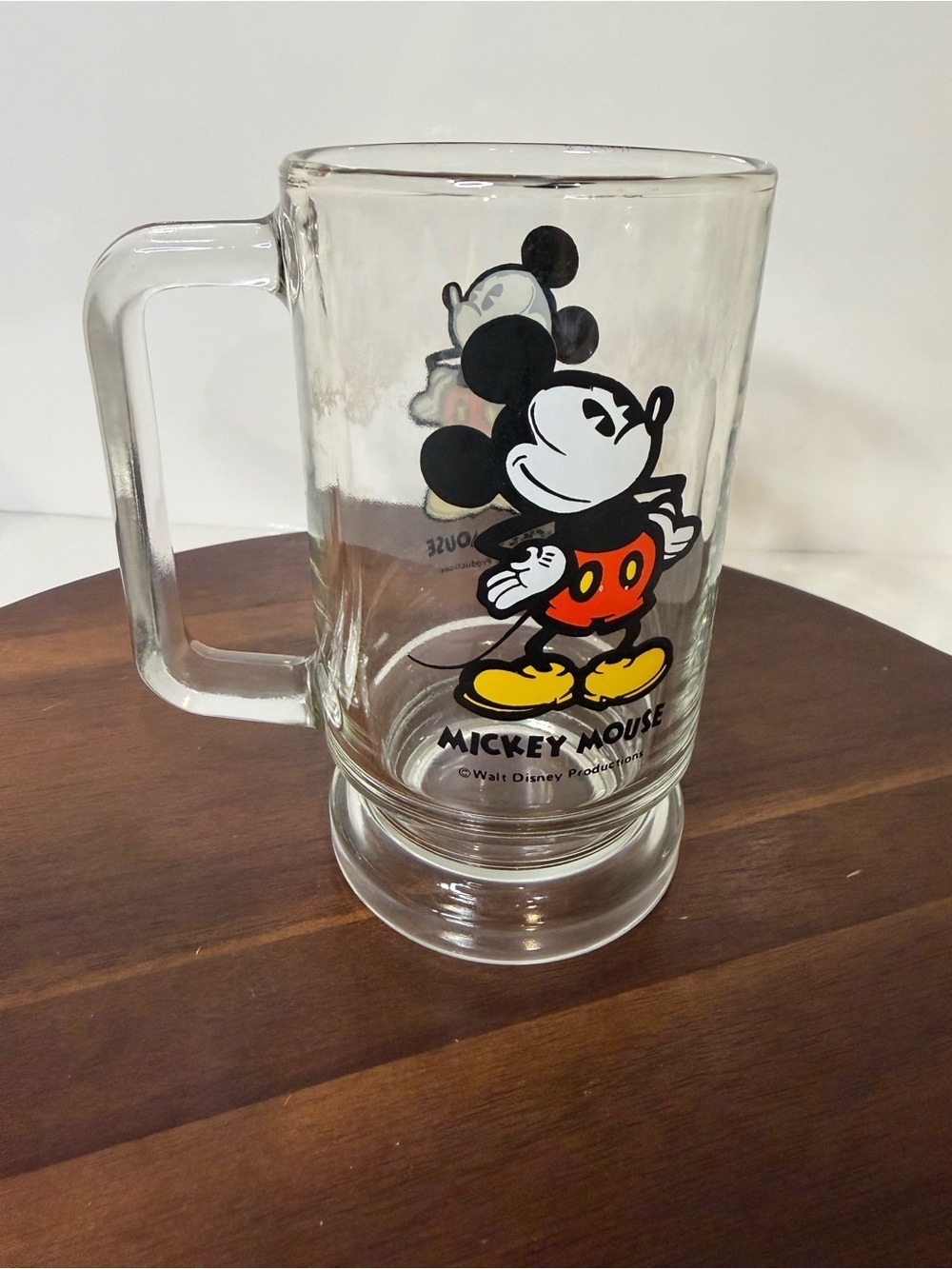 Vintage Walt Disney Productions Mickey Mouse Clear Glass Mug Stein